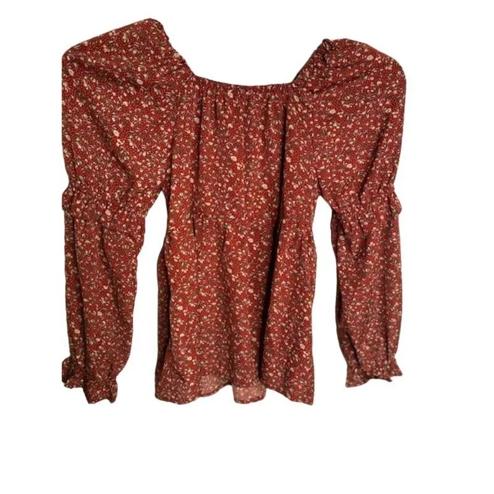 HAYDEN GIRLS RED FLORAL RUFFLE SLEEVES‎ BABY DOLL TOP SZ S